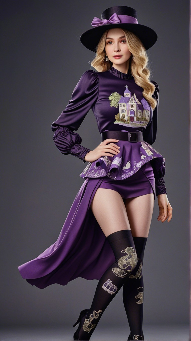 Vibrant Purple Outfit with Peplum Waist and Designs