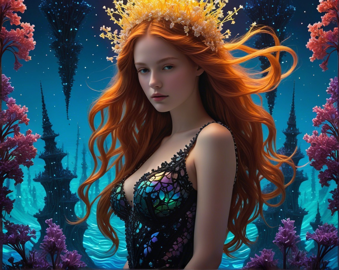 Underwater Scene with Young Woman in Iridescent Outfit