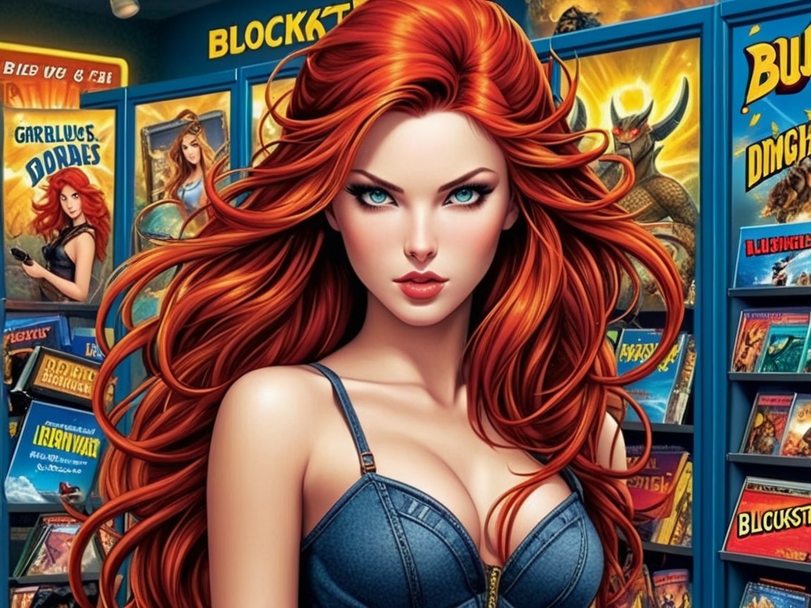 Female Character in Colorful Comic Book Store