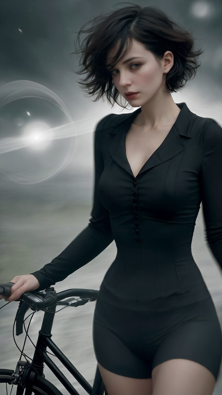Confident Young Woman with Sleek Black Bicycle