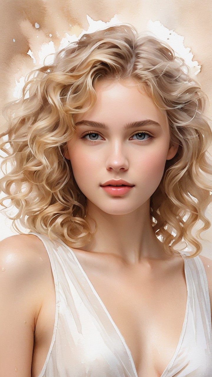 Young woman with blonde curls and bright blue eyes
