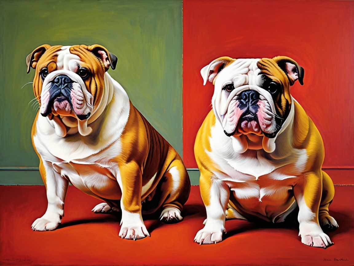 Vibrant Painting of Two Bulldogs with Colorful Background
