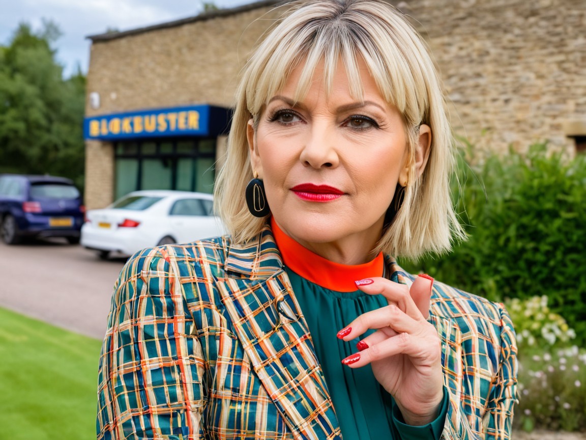 Chic Woman with Bob Hairstyle at Vintage Blockbuster