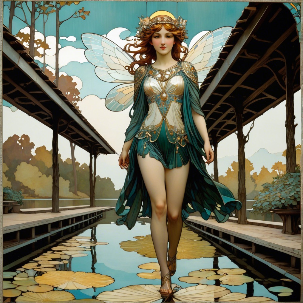 Fairy by Serene Pond with Flowing Gown and Jewels