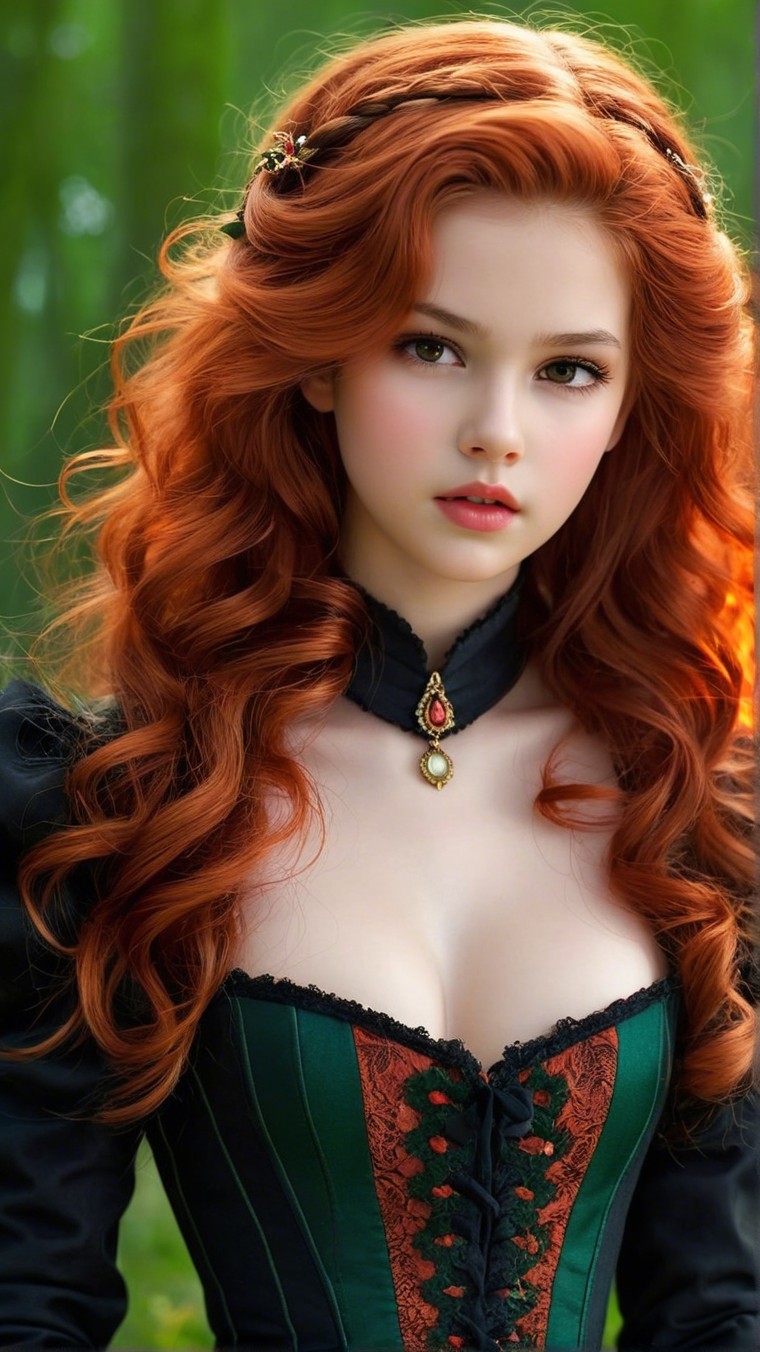 Young Woman in Elegant Dress in Forest Setting