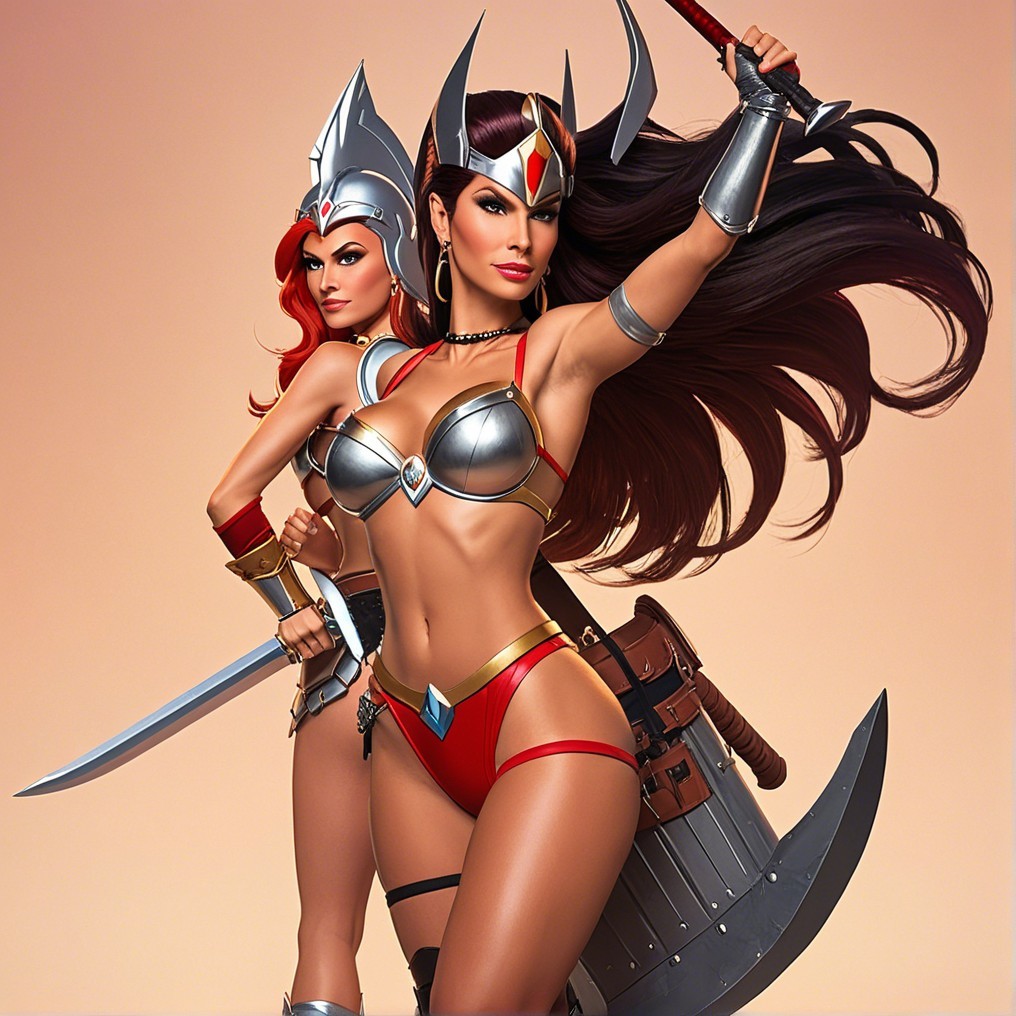 Warrior Women in Armor with Weapons and Bold Stances