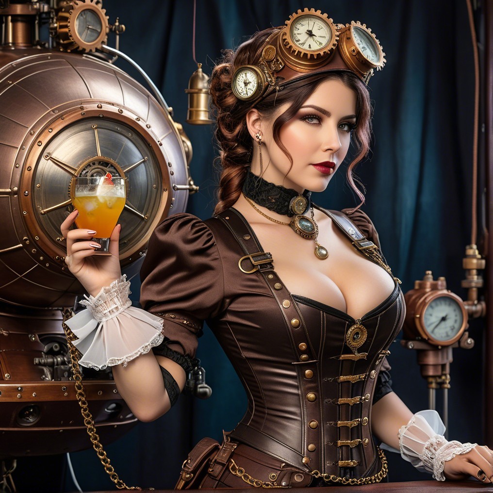 Glamorous Steampunk Woman with Vintage Machine