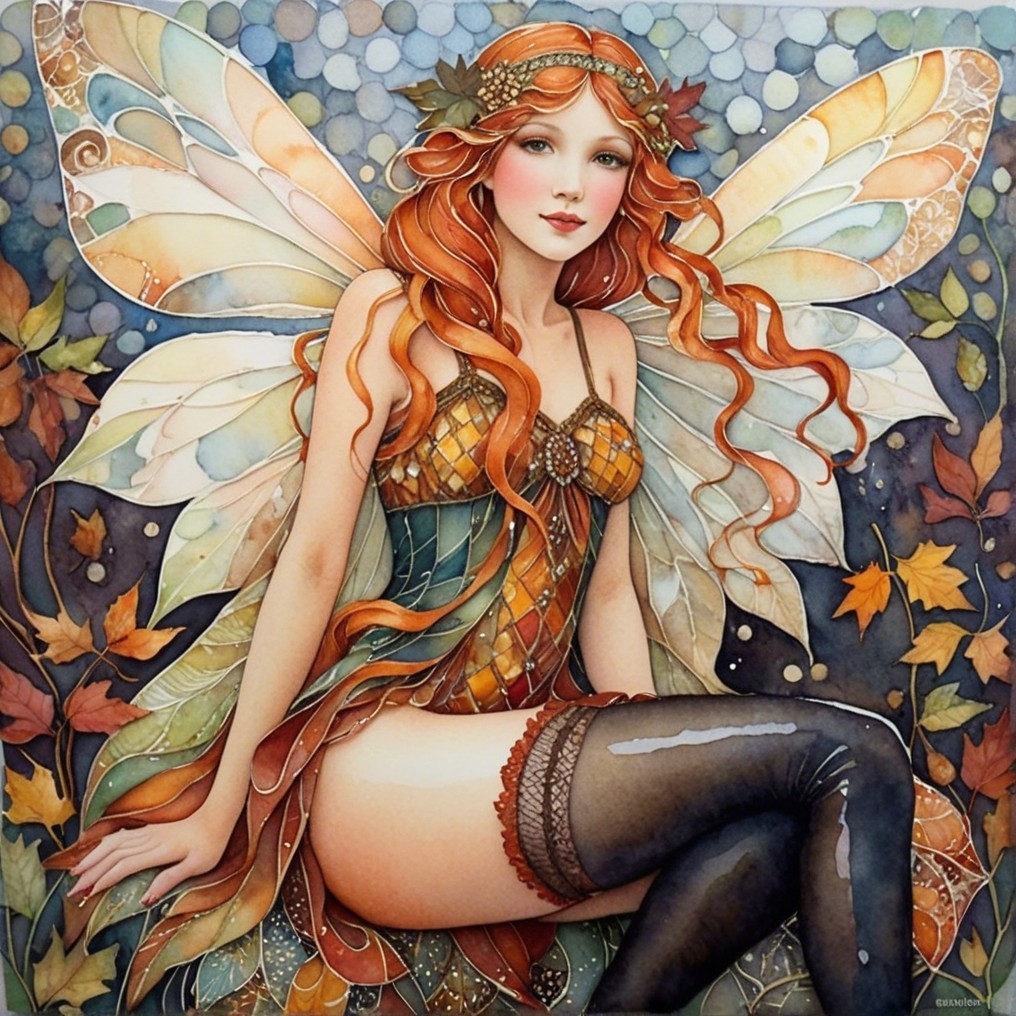 Whimsical Fairy with Red Hair and Iridescent Wings