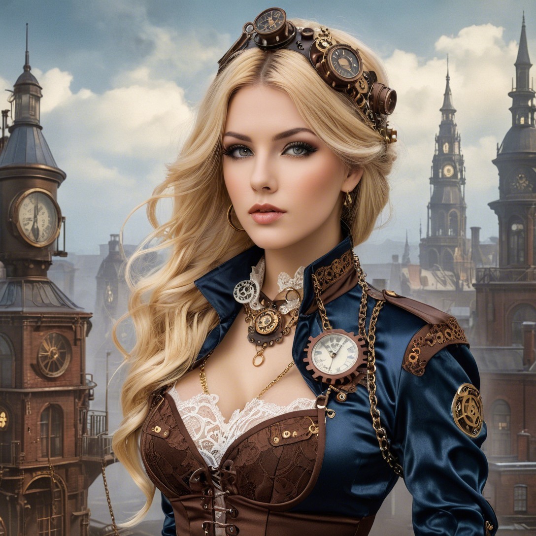 Steampunk Portrait of Woman in Detailed Attire