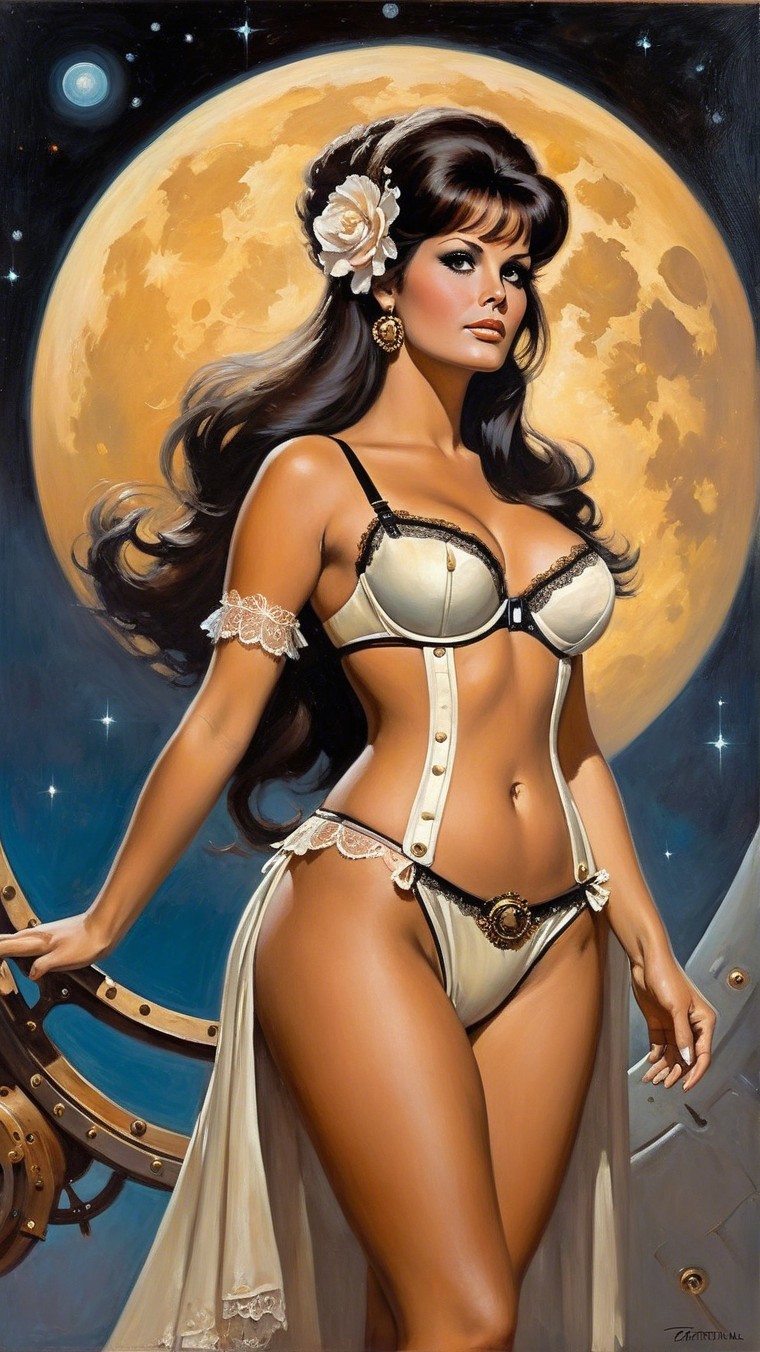 Glamorous Woman in Lingerie Against a Luminous Moon
