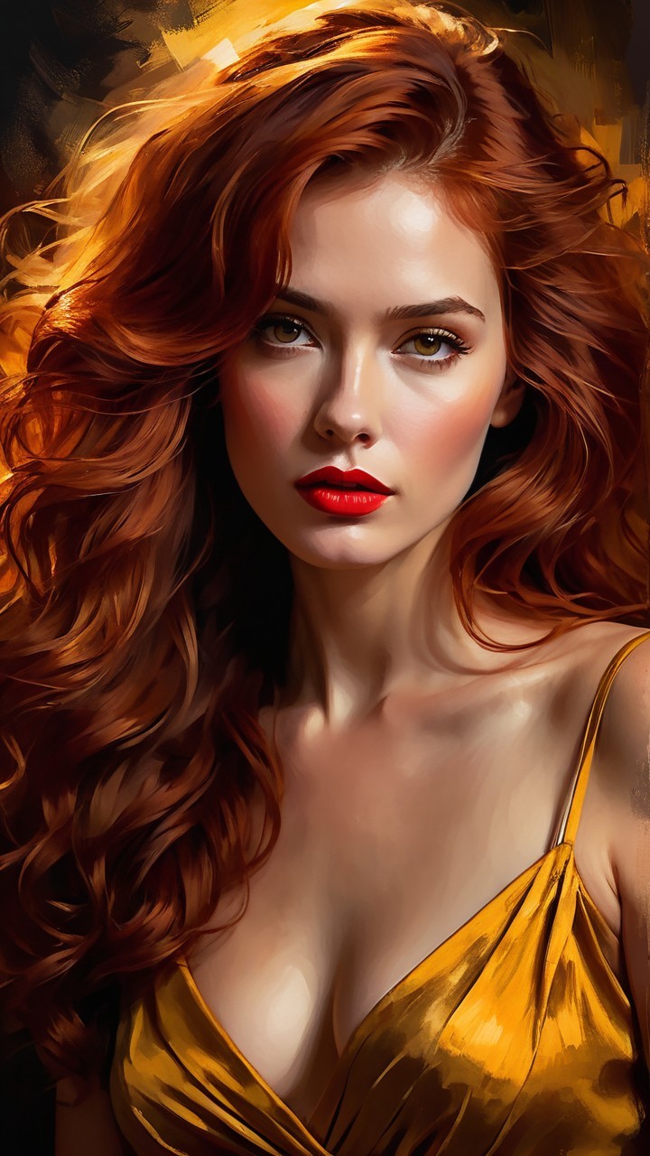 Portrait of a woman with red hair in a yellow dress