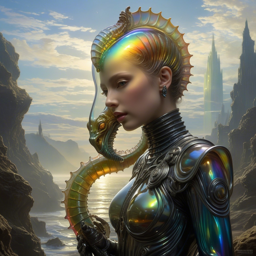 High-fashion sci-fi portrait of a beautiful woman