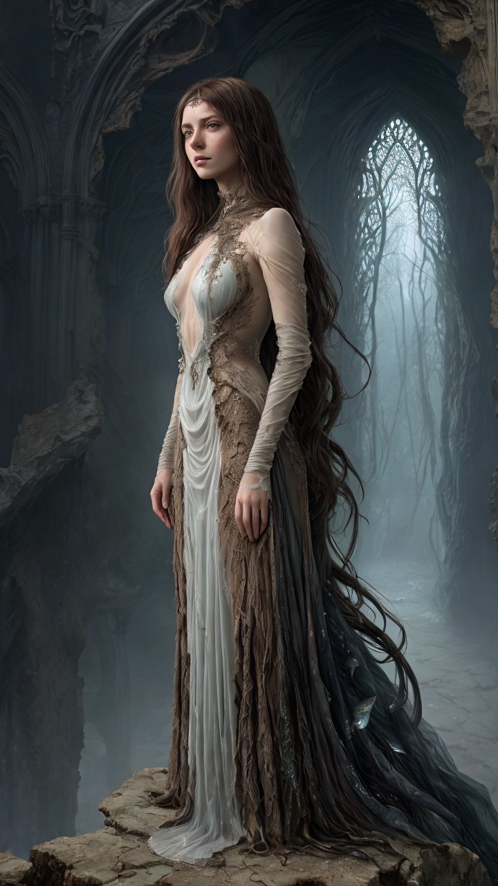 Mysterious Figure in Ethereal Dimly Lit Environment