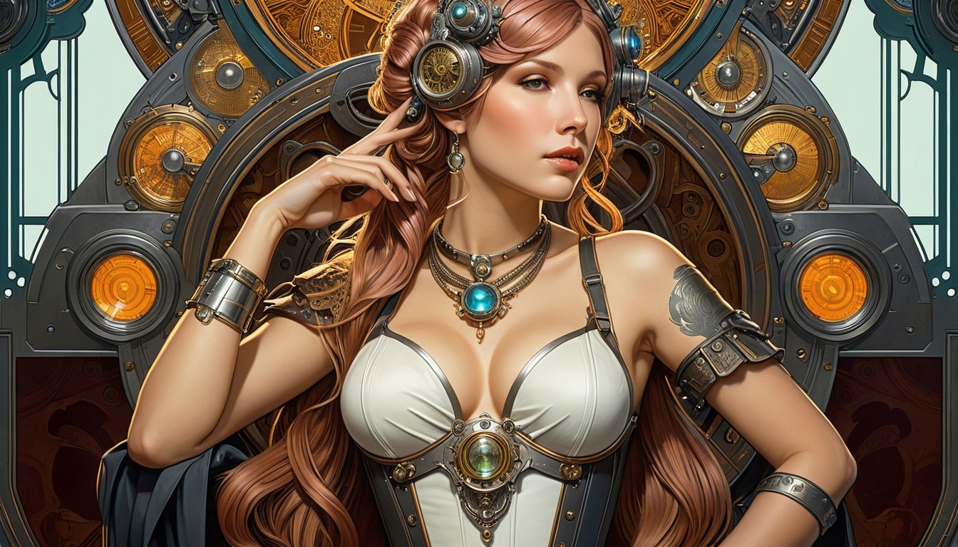 Steampunk Woman in Corset with Metallic Details