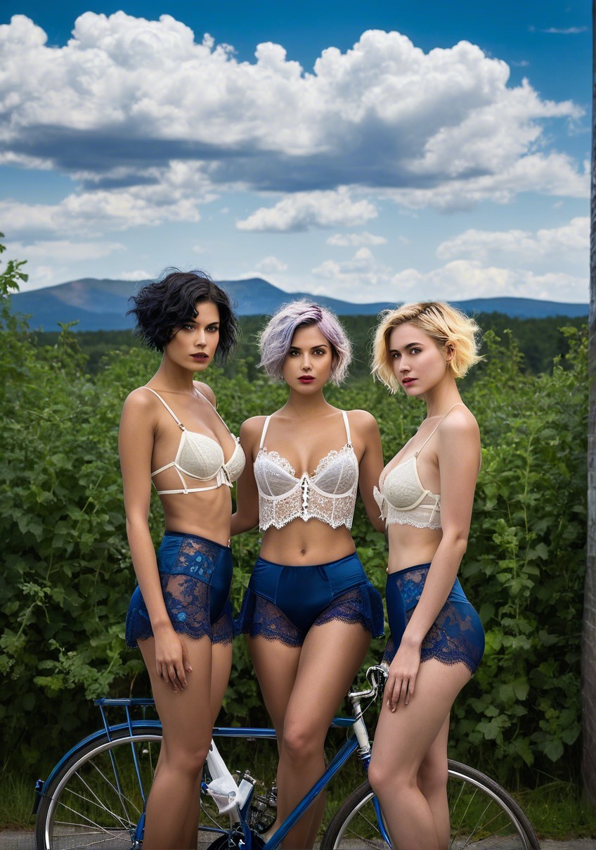 Models in Stylish Lingerie Amidst Scenic Nature