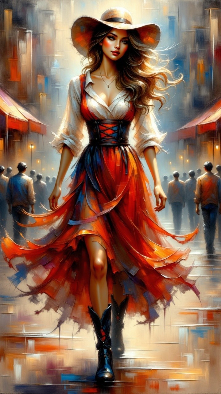 Impressionist Digital Painting of a Stylish Woman