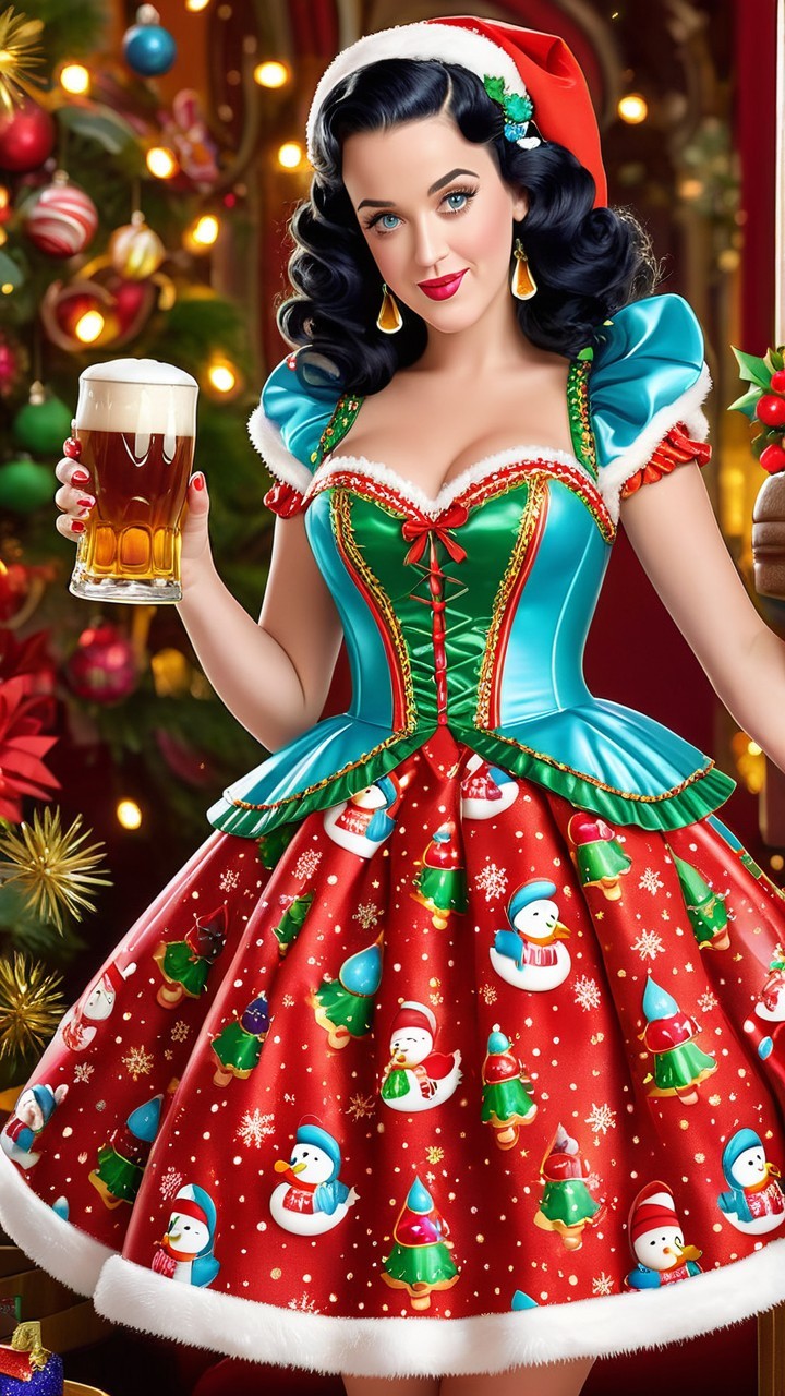 Festive Holiday Scene with Vibrant Dress and Decorations
