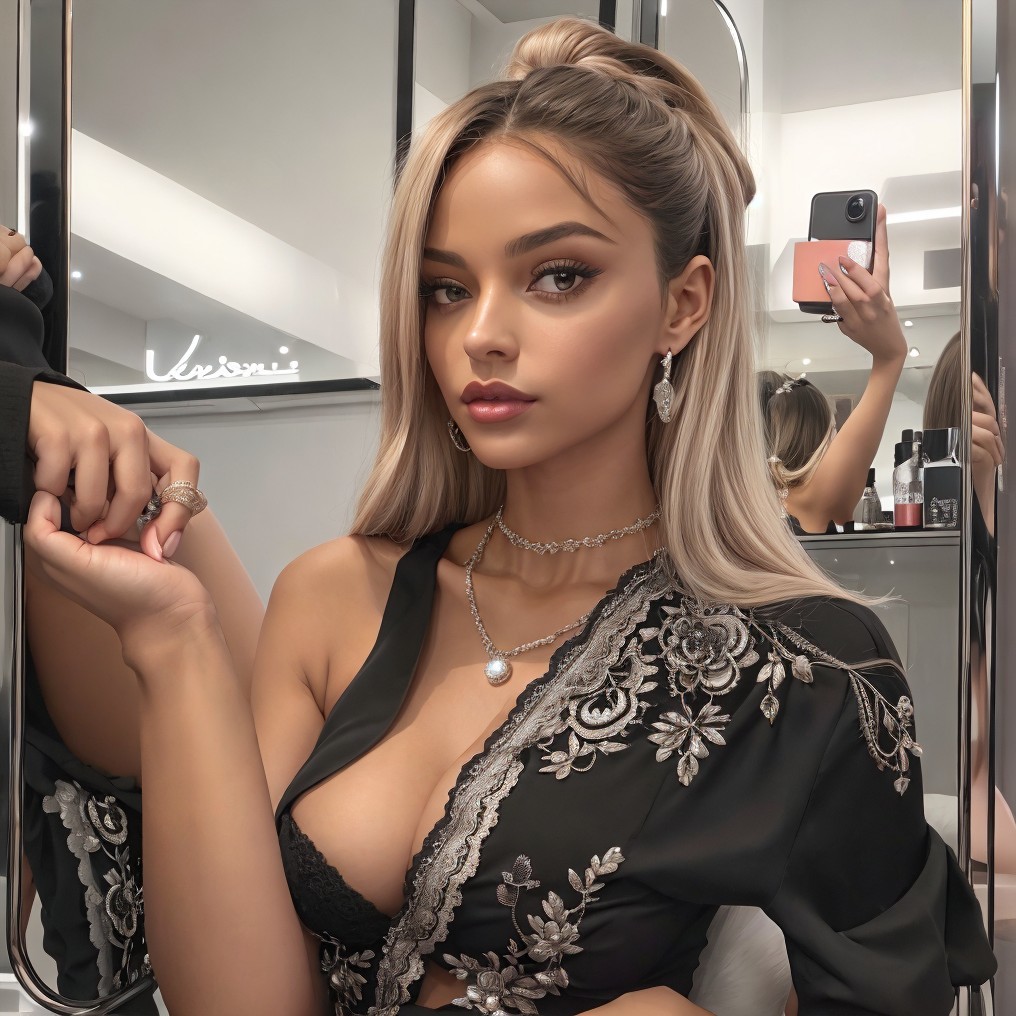 Young Woman in Elegant Floral Outfit and Jewelry