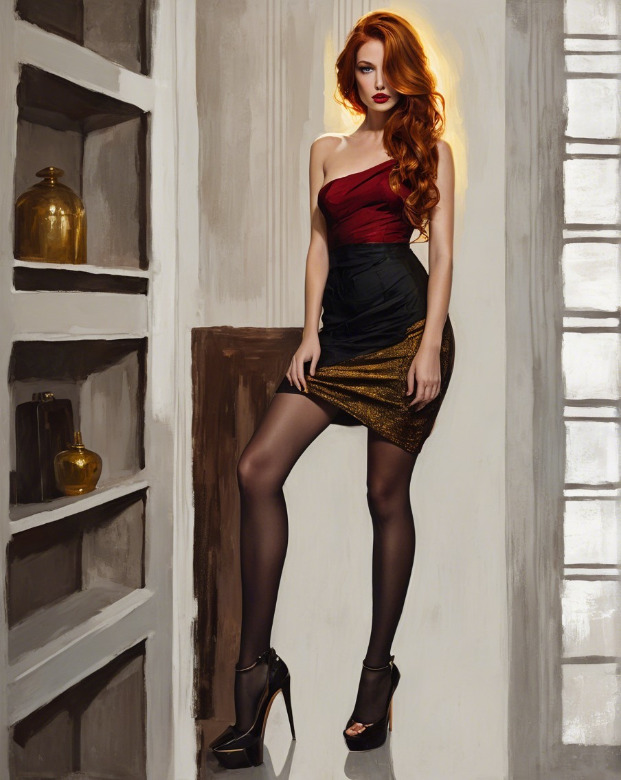 Stylish Asymmetrical Dress with Red and Black Design
