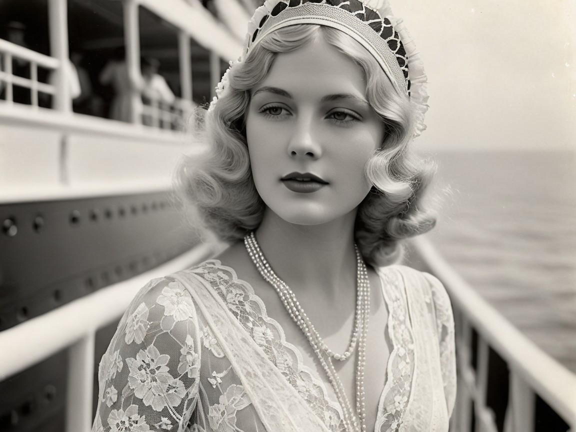 Vintage Portrait of Elegant Woman by the Ocean