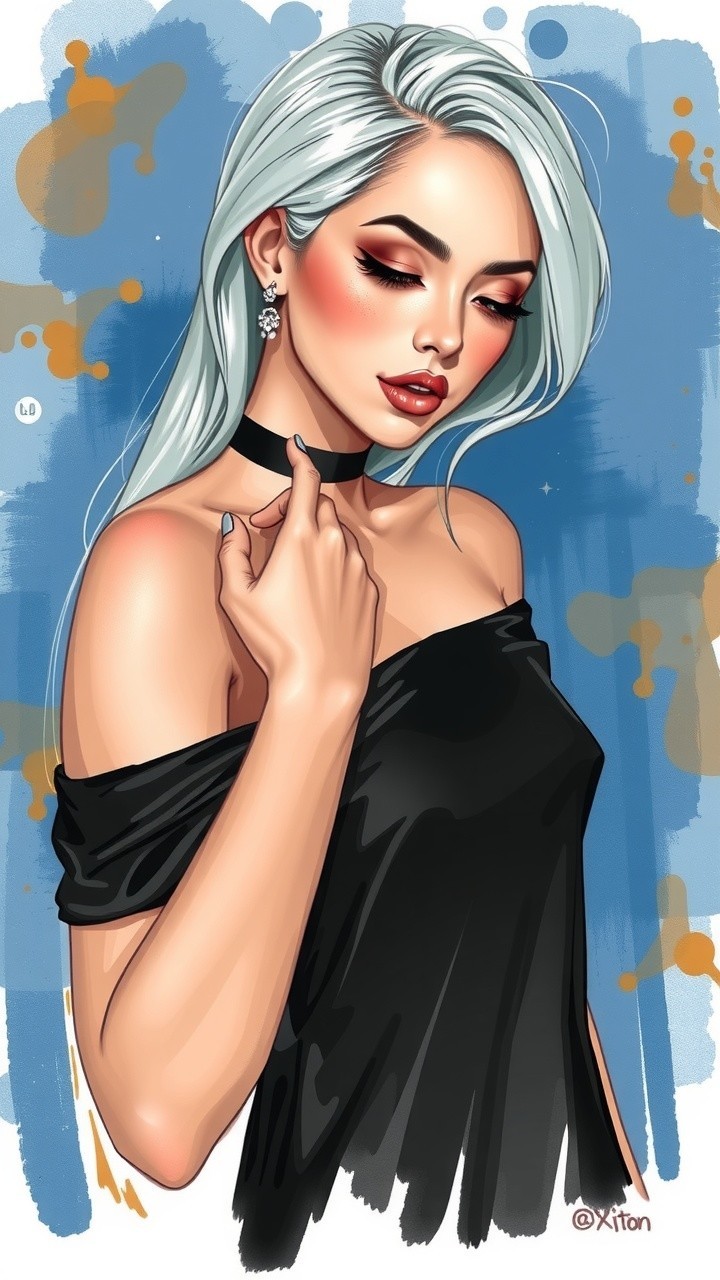 Stylized Portrait of a Woman with Silver Hair