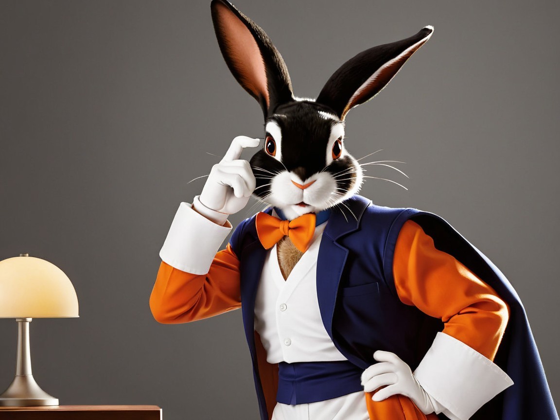 Whimsical Character in Tuxedo with Rabbit Head