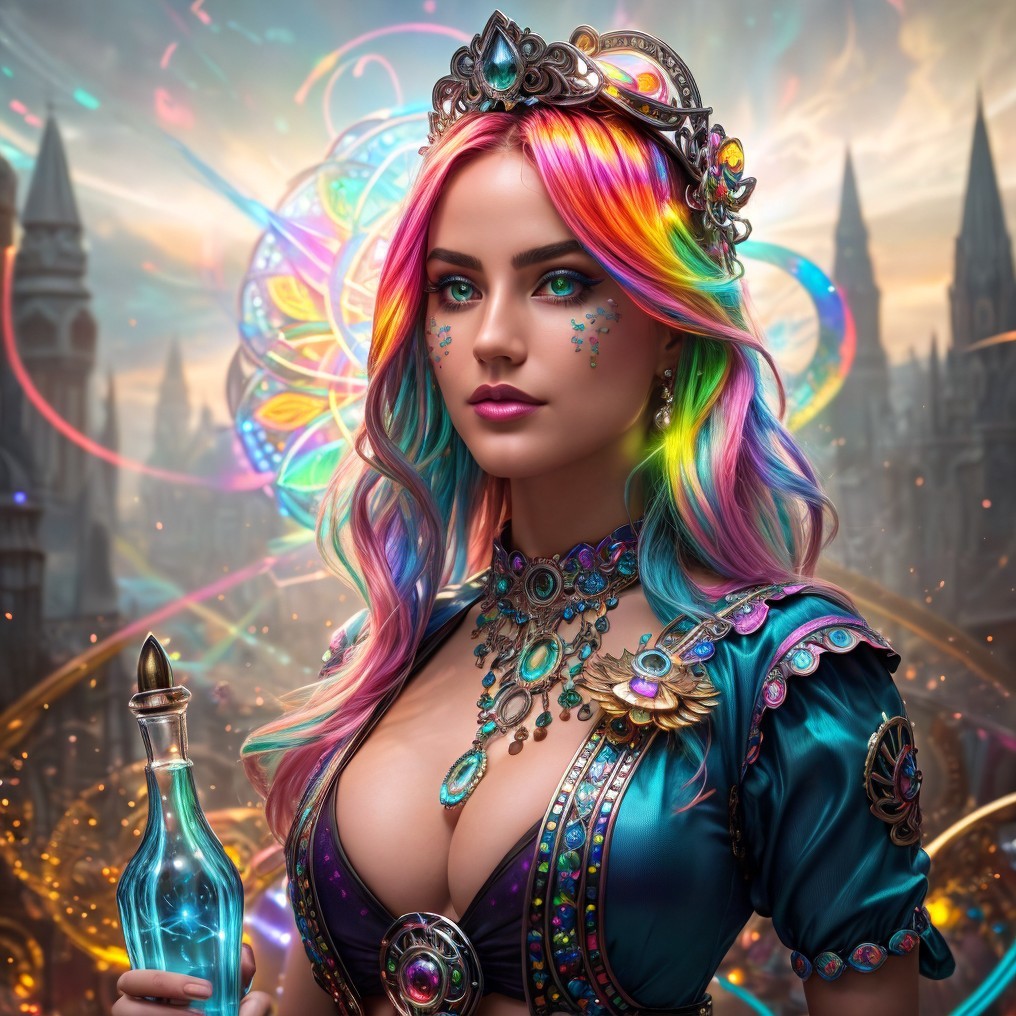 Fantasy Scene with Young Woman and Colorful Backdrop