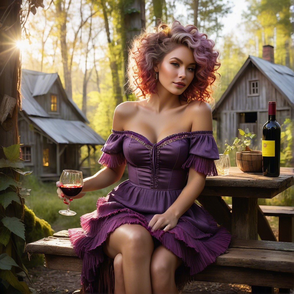 Young Woman in Purple Dress in Forest Setting
