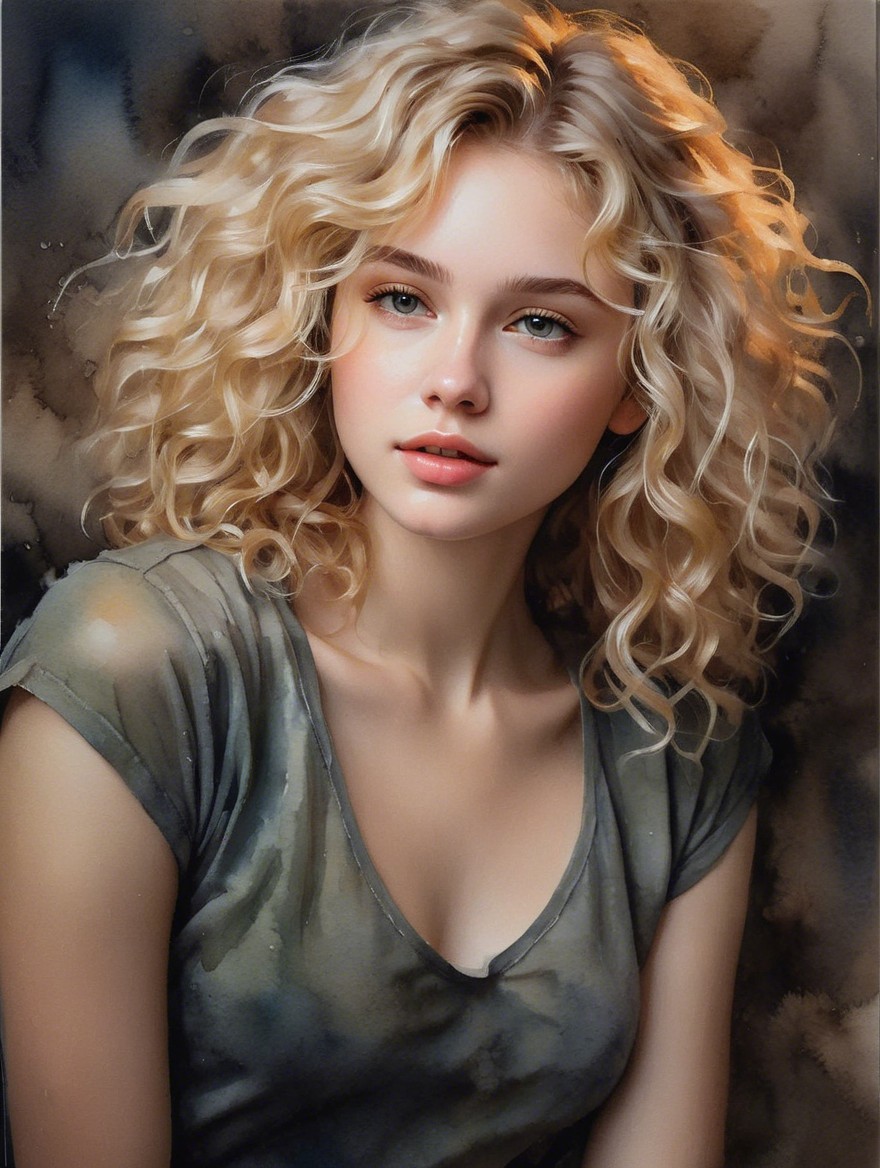 Portrait of a Young Woman with Curly Blonde Hair