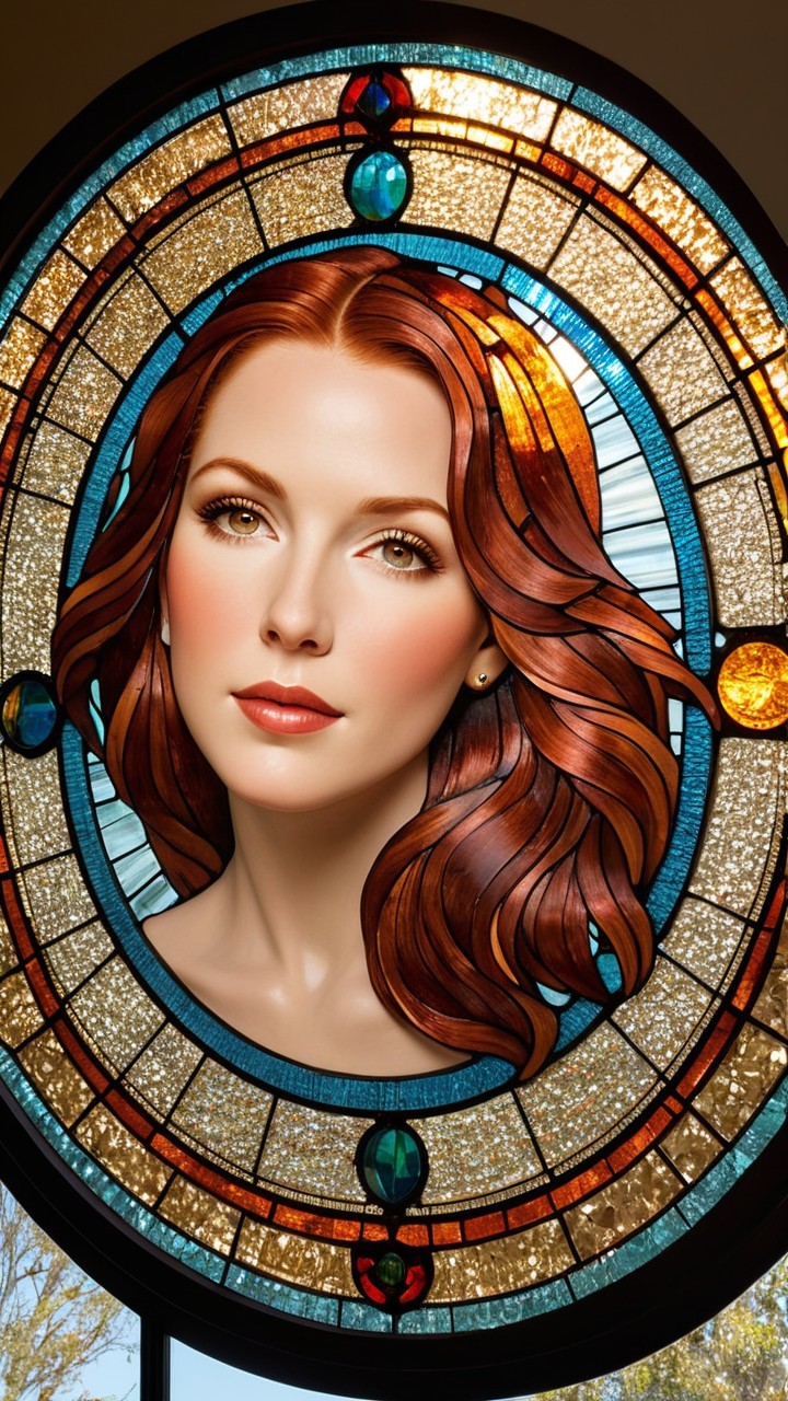 Stained Glass Artwork of a Woman's Serene Face