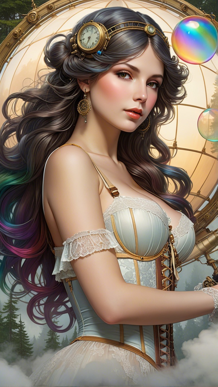 Elegant Woman in Corseted Gown with Steampunk Accents
