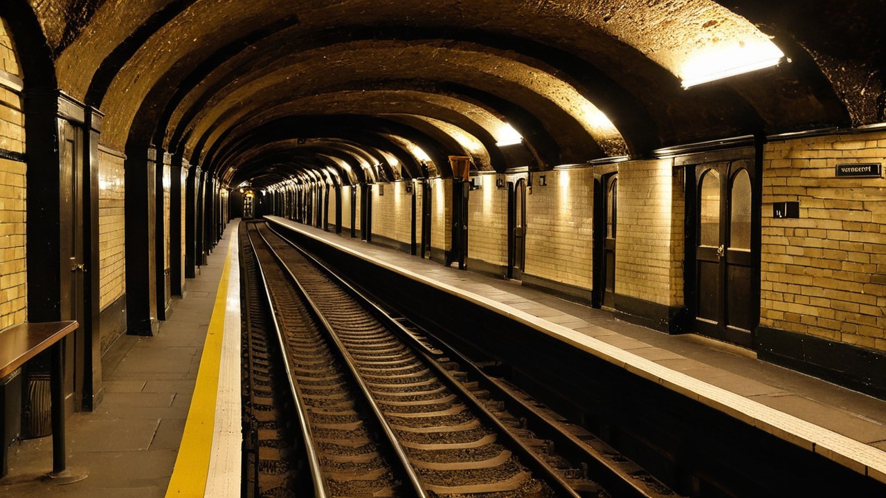 Underground subway station with vintage lighting and arches