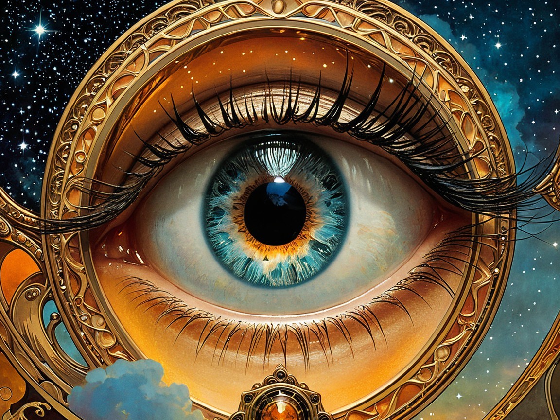 Detailed Eye with Blue and Amber Hues and Patterns