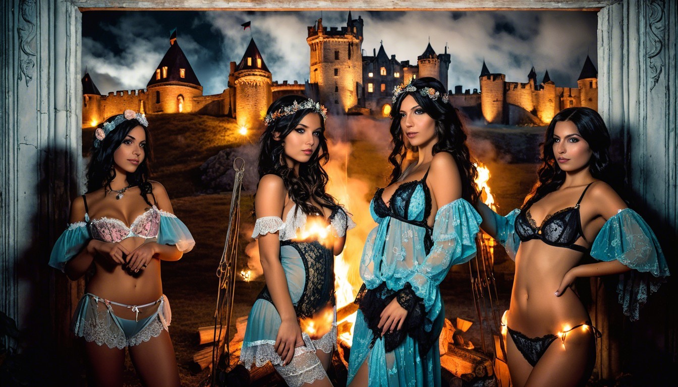 Fantasy Scene with Women in Vintage Lingerie Outfits