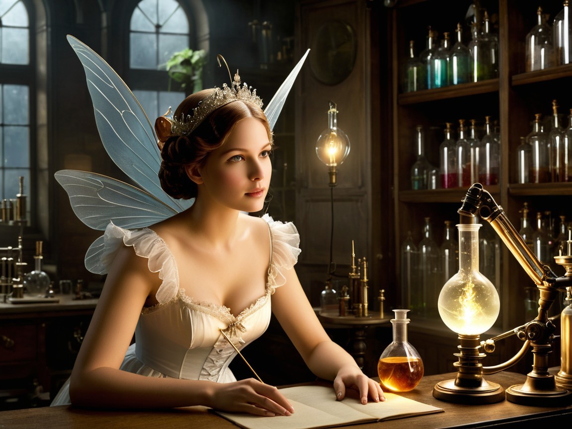 Whimsical Fairy in Enchanting Laboratory Setting