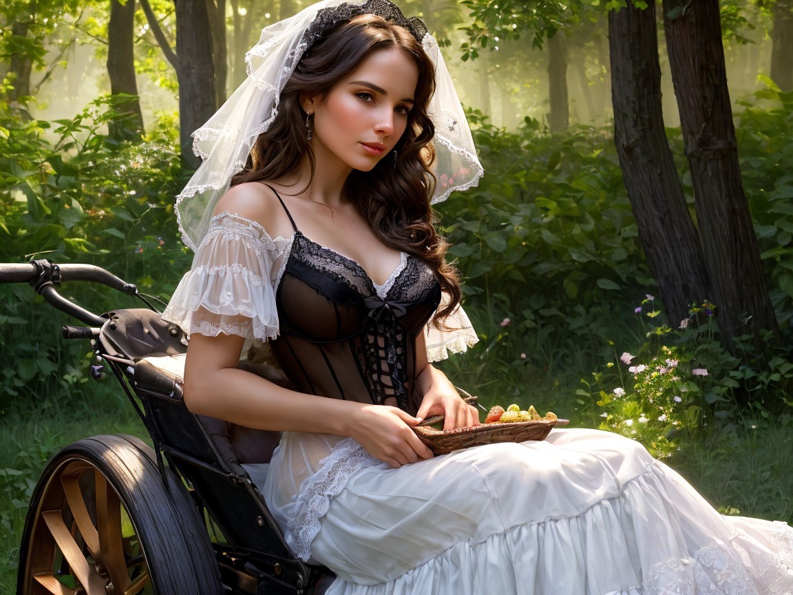 Vintage Romantic Scene with Woman in Wheelchair