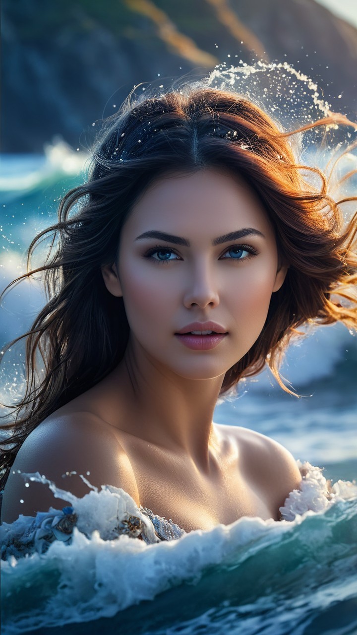 Portrait of a Young Woman in Ocean Waves