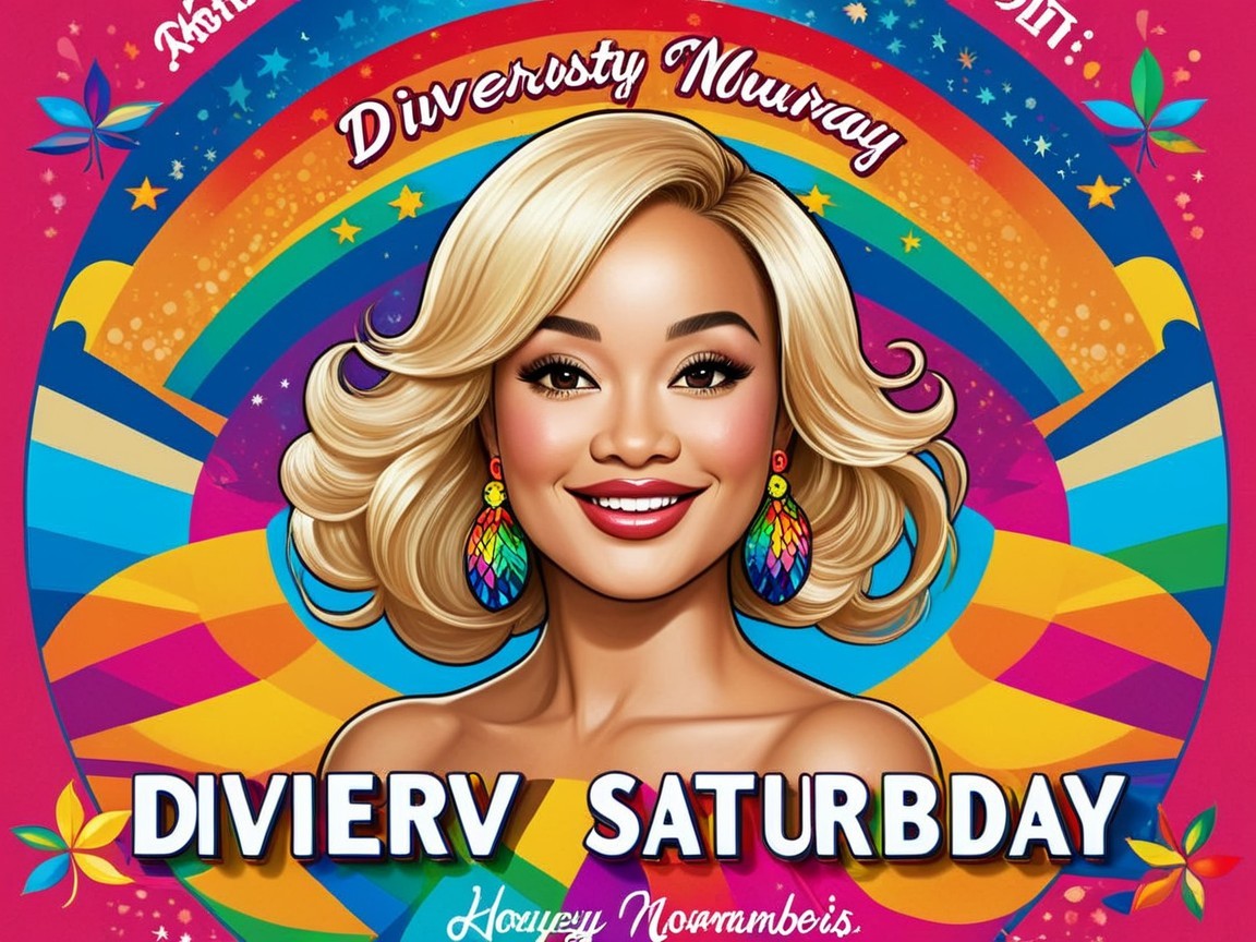 Vibrant Design Featuring Smiling Woman and Rainbow Theme