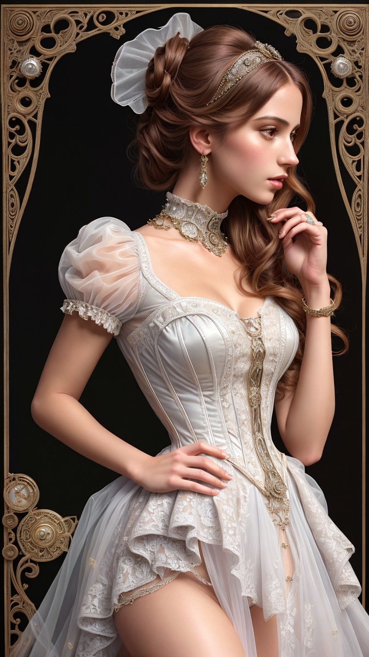 Vintage-Inspired Costume with Elegant Details and Accessories
