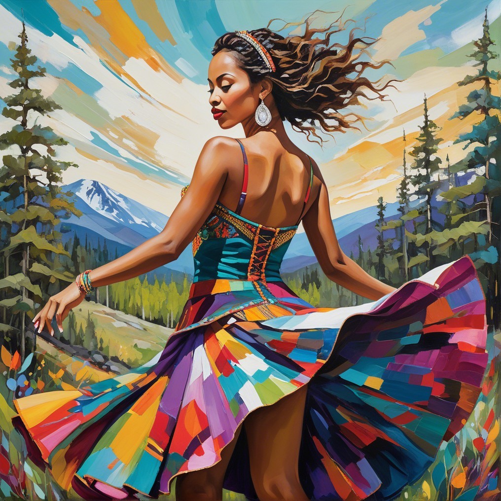 Vibrant Portrait of Woman in Colorful Dress and Nature
