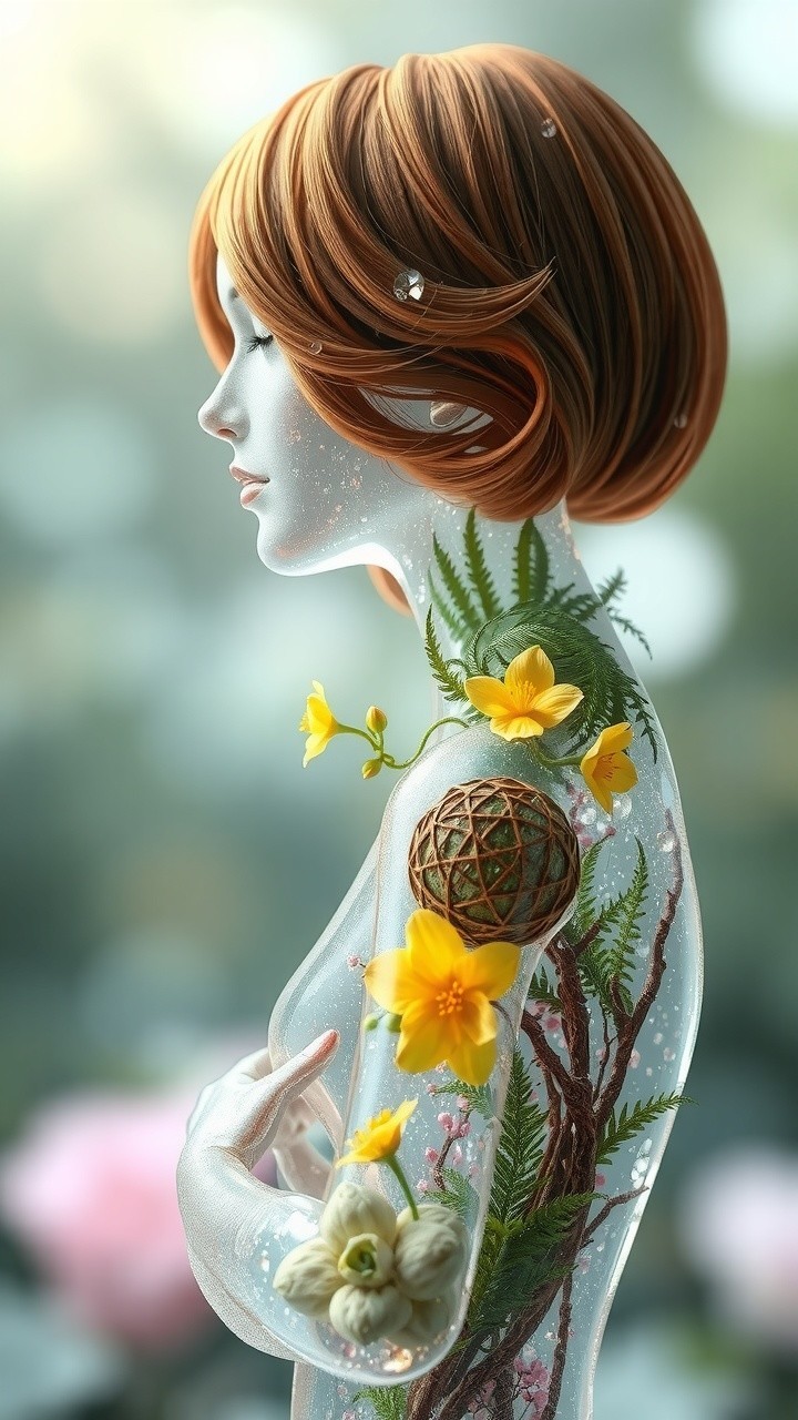 Floral-Patterned Figure in Nature-Inspired Artwork
