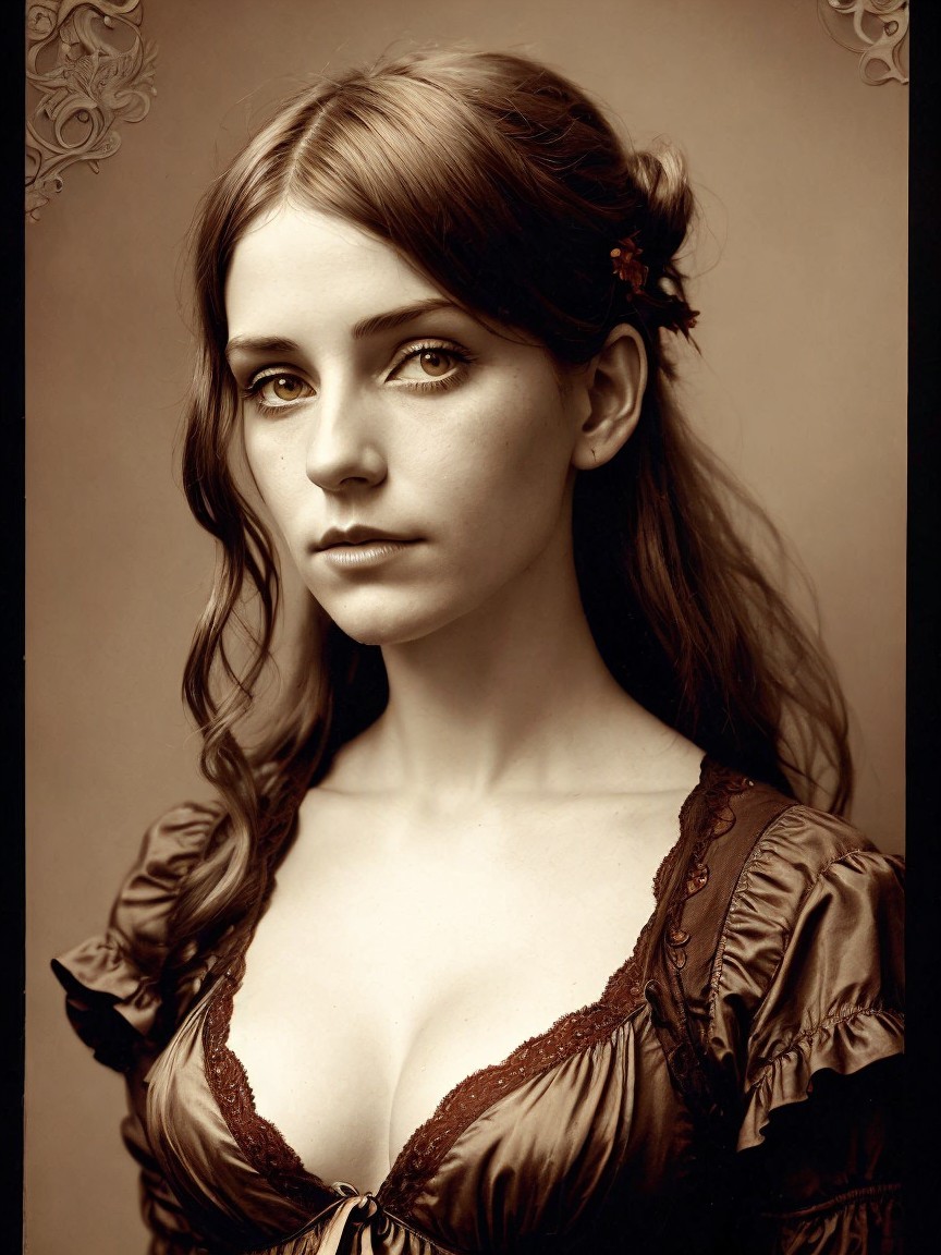 Young Woman in Vintage Attire with Floral Accents