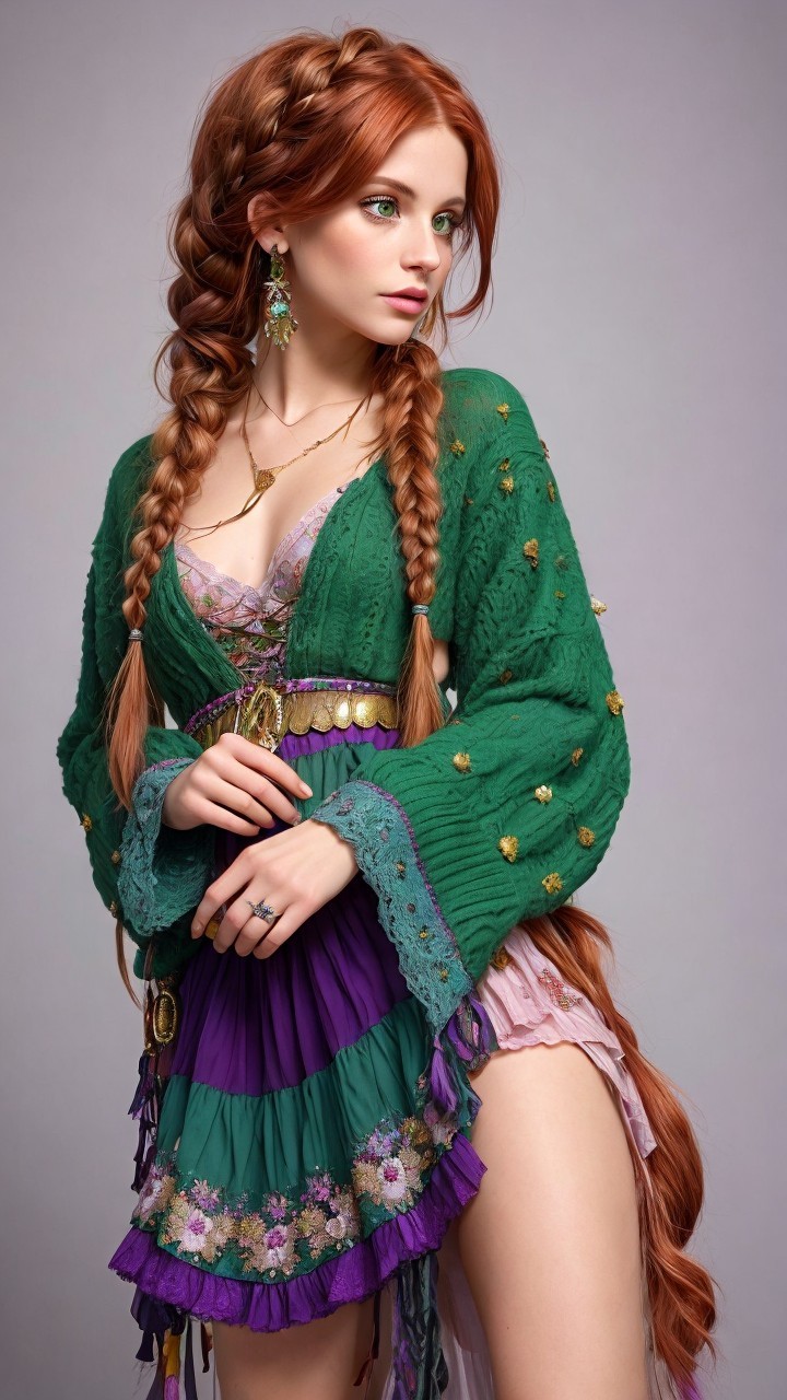 Vibrant Outfit with Floral Sweater and Layered Skirt