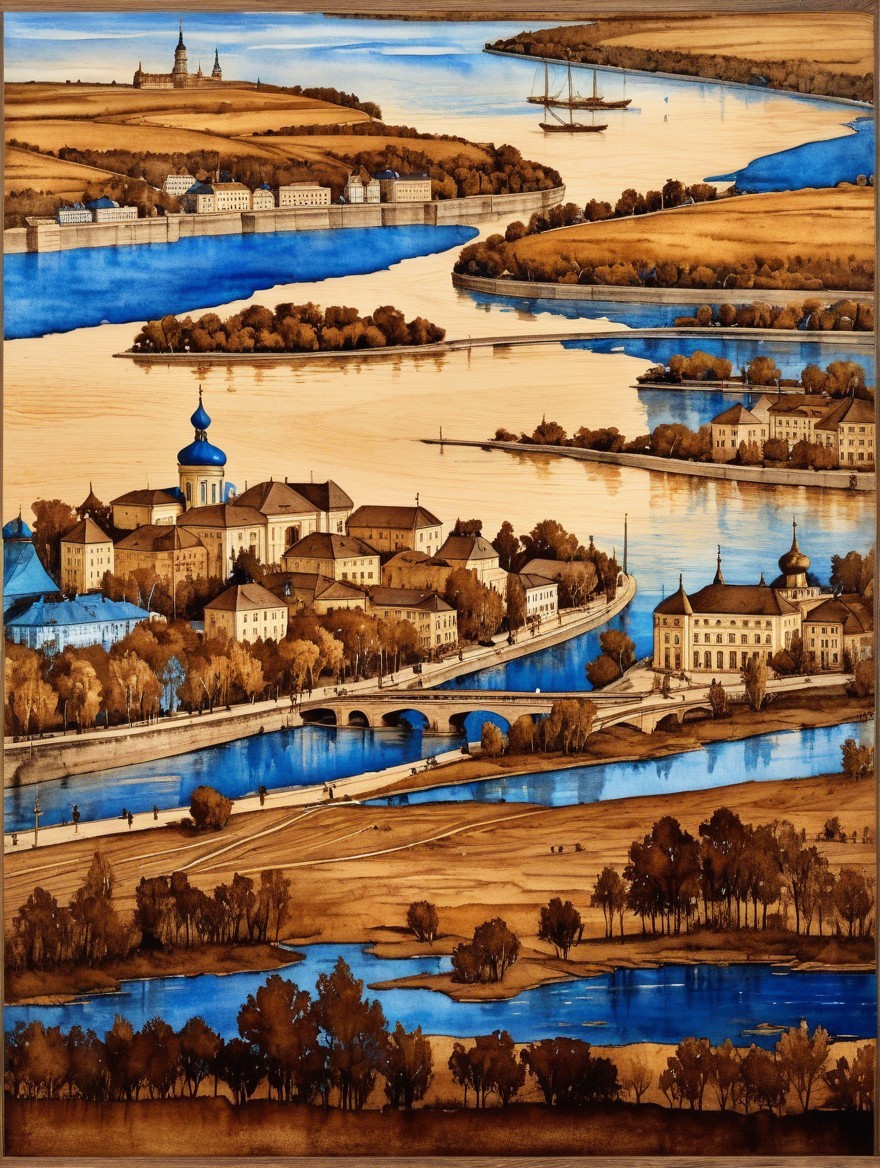 Serene River Landscape with Quaint Town Architecture