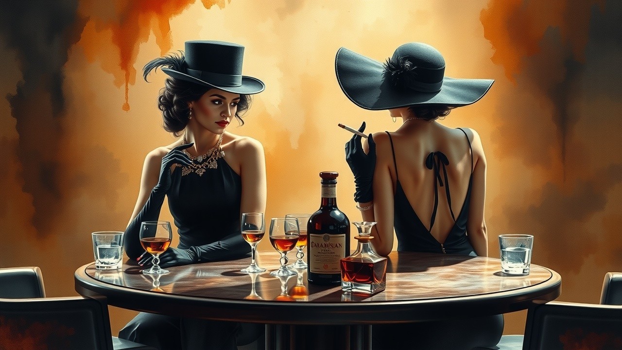 Elegant Women in Vintage Setting with Drinks