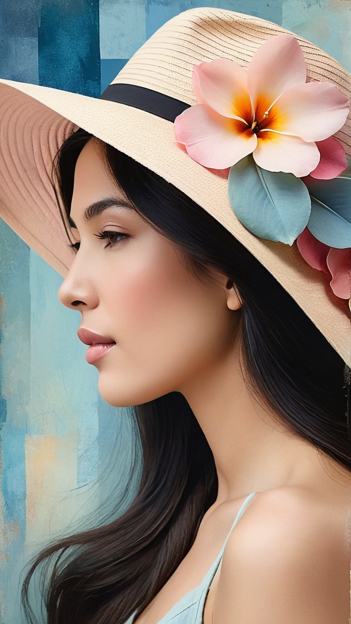 Close-Up of Woman in Straw Hat with Colorful Flower