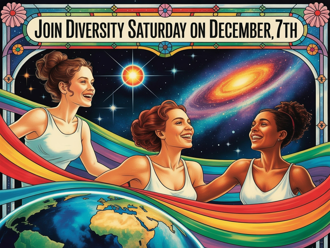 Three Women Celebrating Diversity in Cosmic Setting