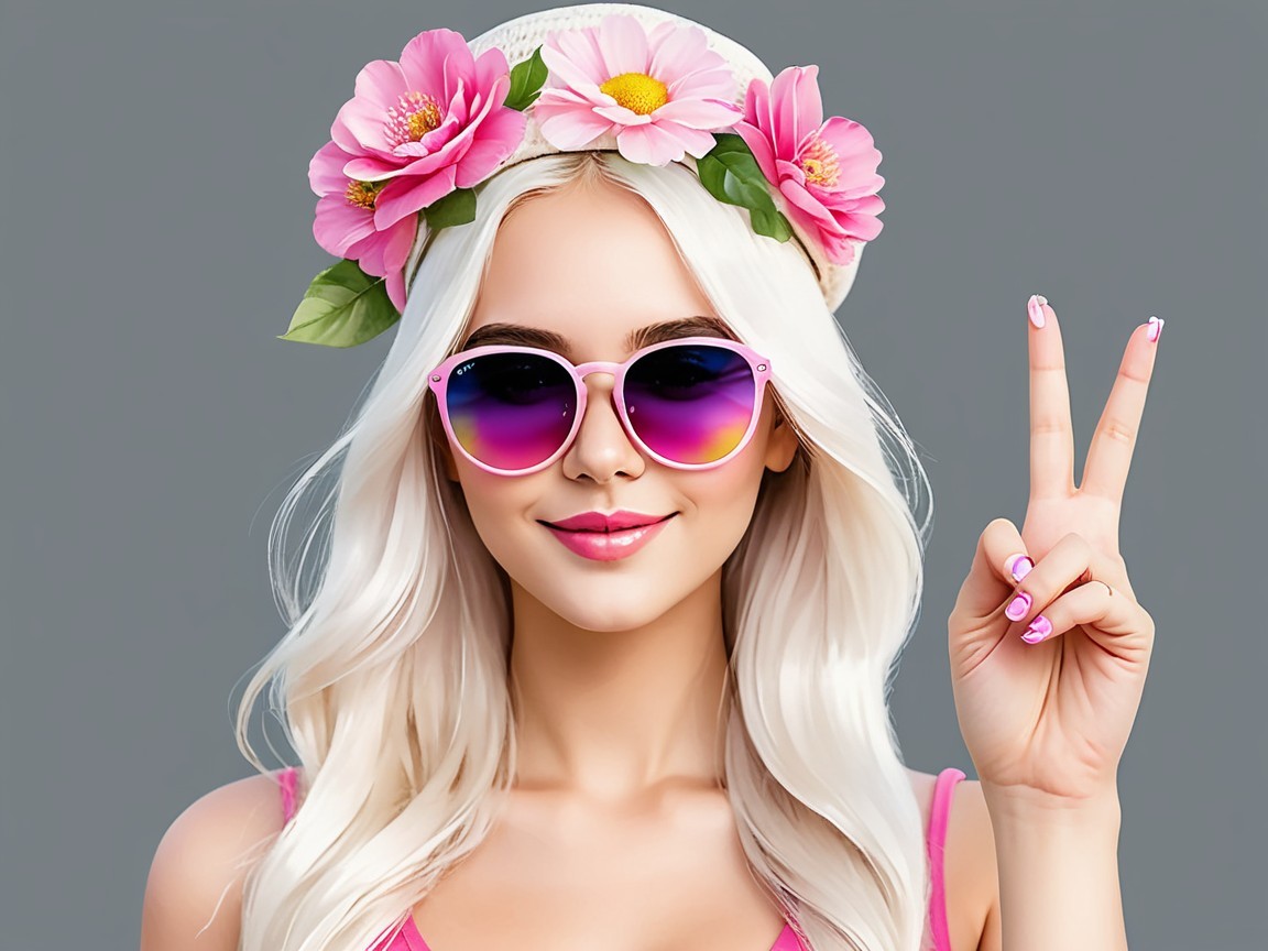 Young woman in pink attire with floral headband