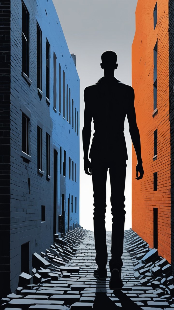 Silhouetted Figure in Colorful Alleyway Journey