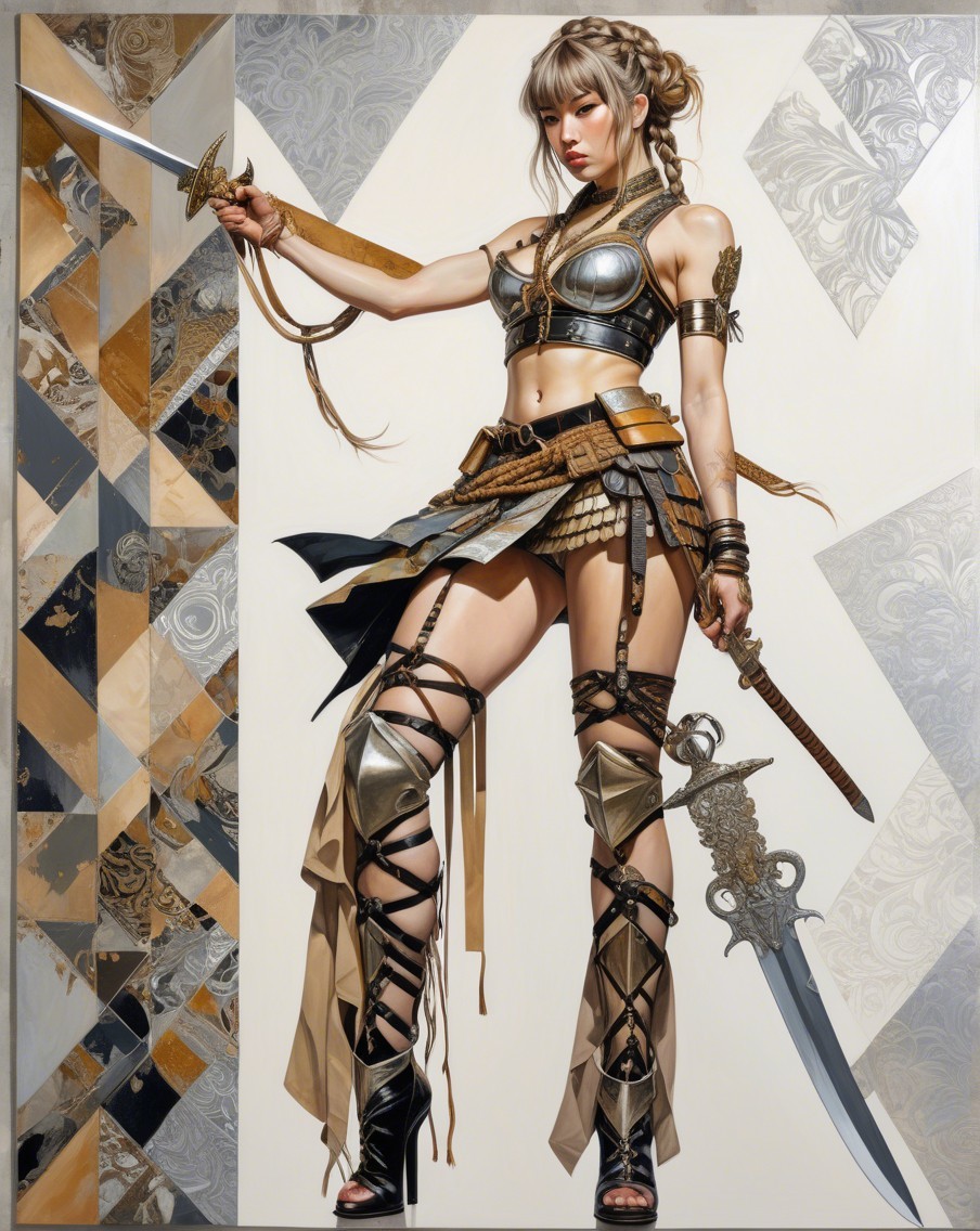 Fierce Warrior with Glimmering Sword and Ornate Armor